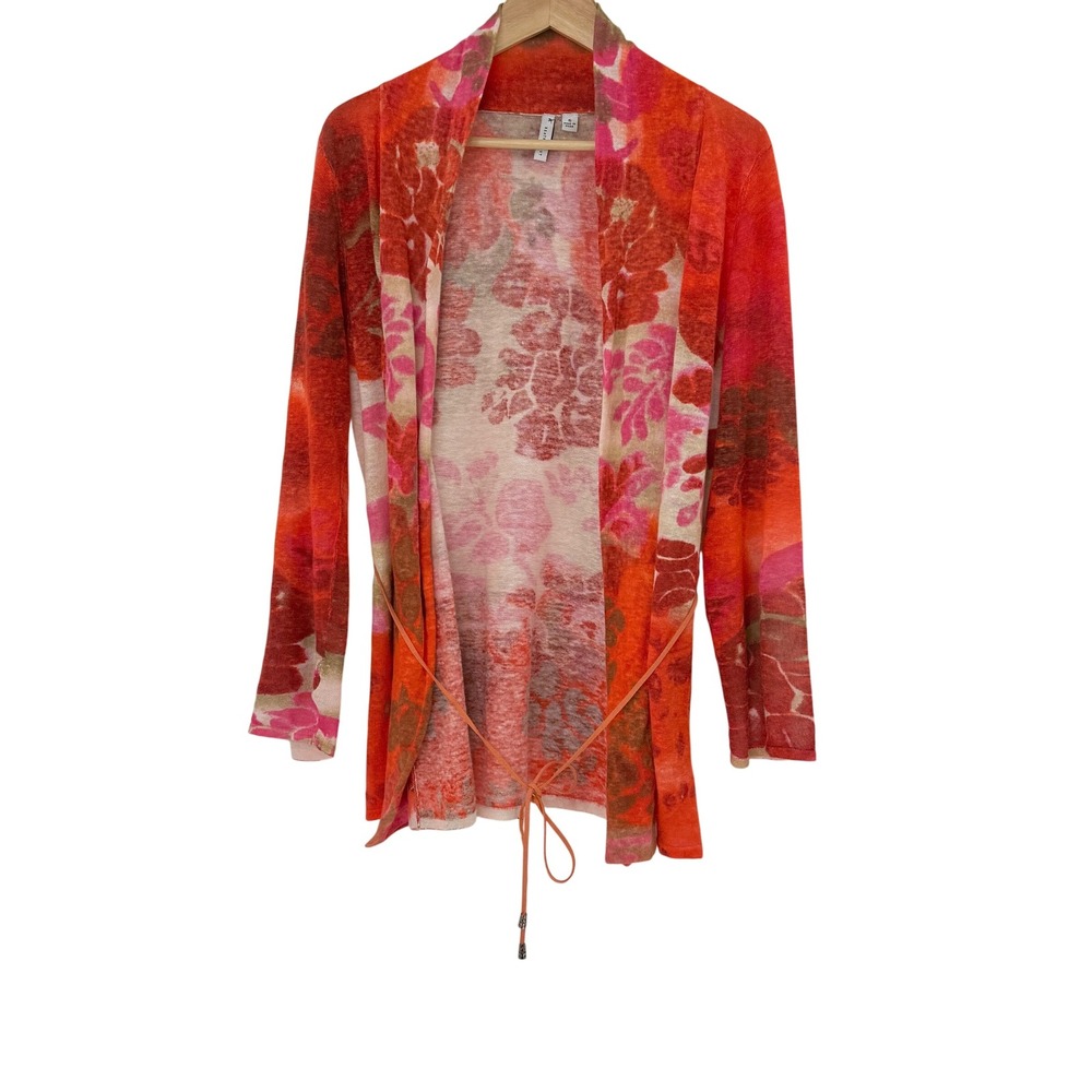 Floral Open-Front Cardigan Sweater - Red and Pink